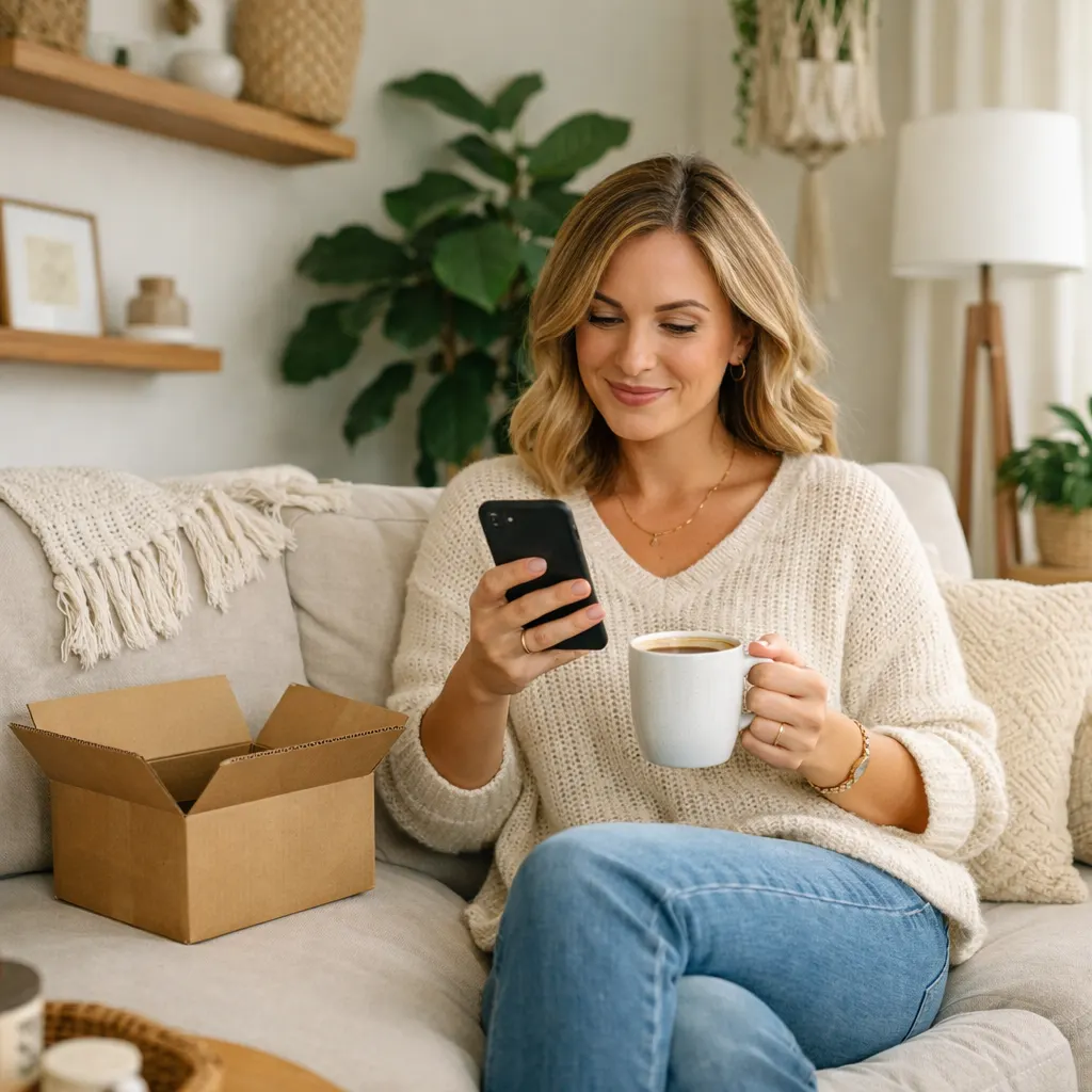 A Nadabox member tracking a pickup on the app from her couch